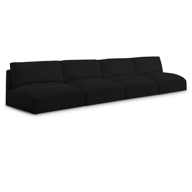 Canapé modulaire à accoudoirs carrés 152 po, Tissu de polyester noir