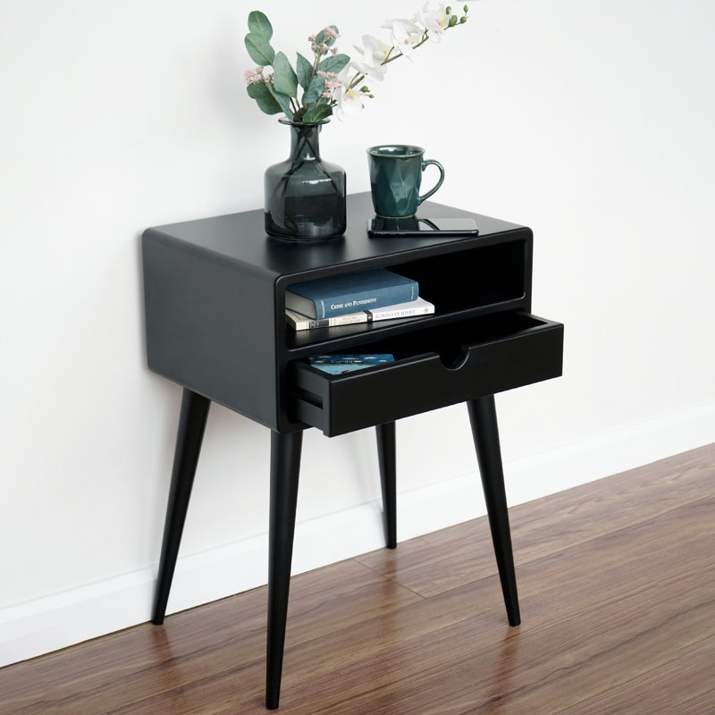 Clemmons Colletti 1 - Solid Wood Nightstand with Drawer, Black
