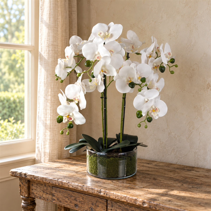 50 cm H Faux Foliage Plant in Glass Planter, White