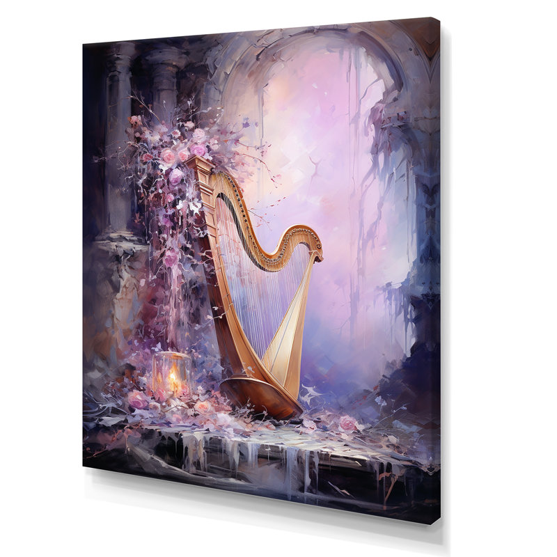 Lyre Lore Mythical Mauve sur toile, Toile tendue, H 40 po x l 30 po