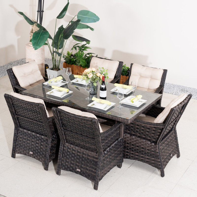 Ensemble repas pour 6 personnes en osier avec table rectangulaire Algird