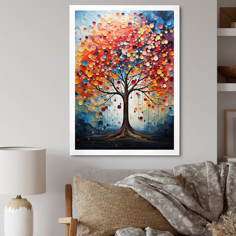Colorful Maple Tree Melody I - Tree Maple Framed Prints, 40" H x 30" W x 1.5" D, White Single Picture Framed