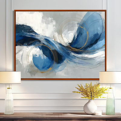 Abstract Swirl In Blue And White Tones - Line Art Wall Art, Blue Minimalist Canvas Print