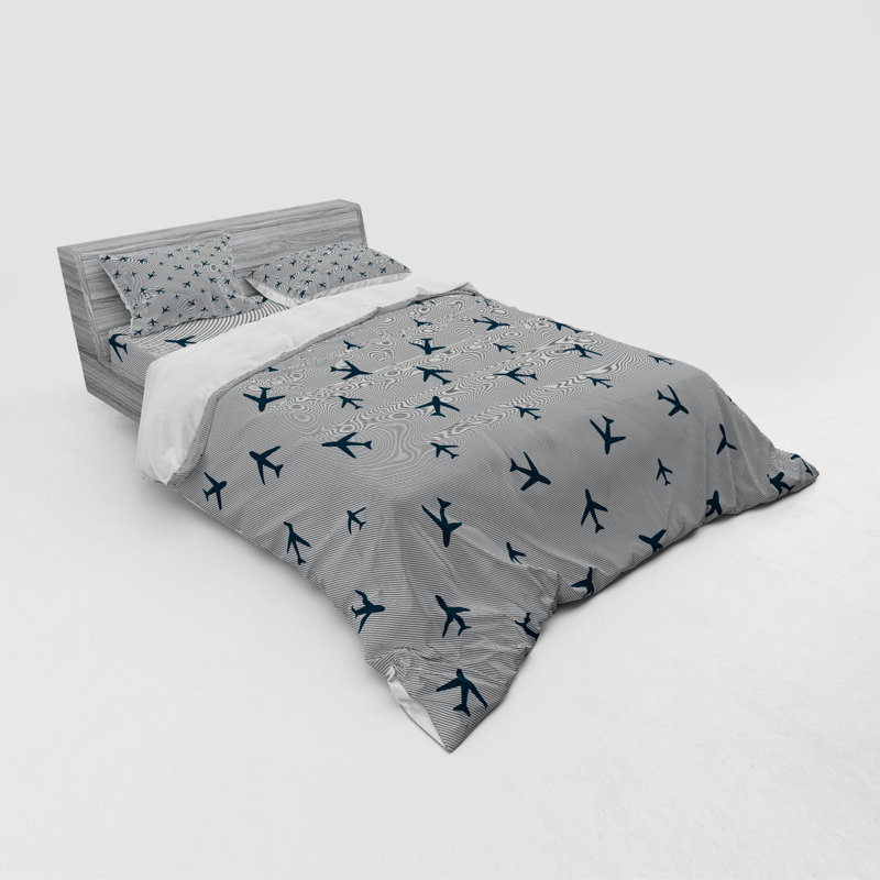 Modern & Contemporary Duvet Cover, Gray/Blue, Queen Duvet Cover + 3 Additional Pieces