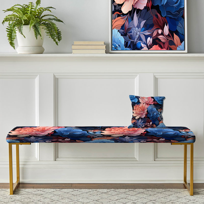 Azur bleu et rose motif tropical crépuscule - banc rembourré tropical doré