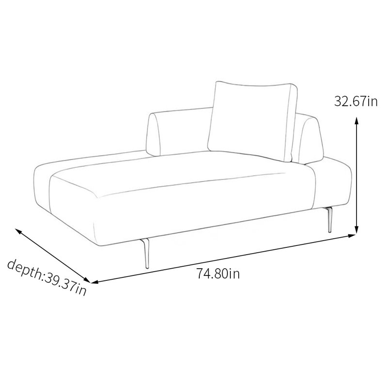 Breathable cotton-linen fabric Chaise Lounge, Right Hand Facing