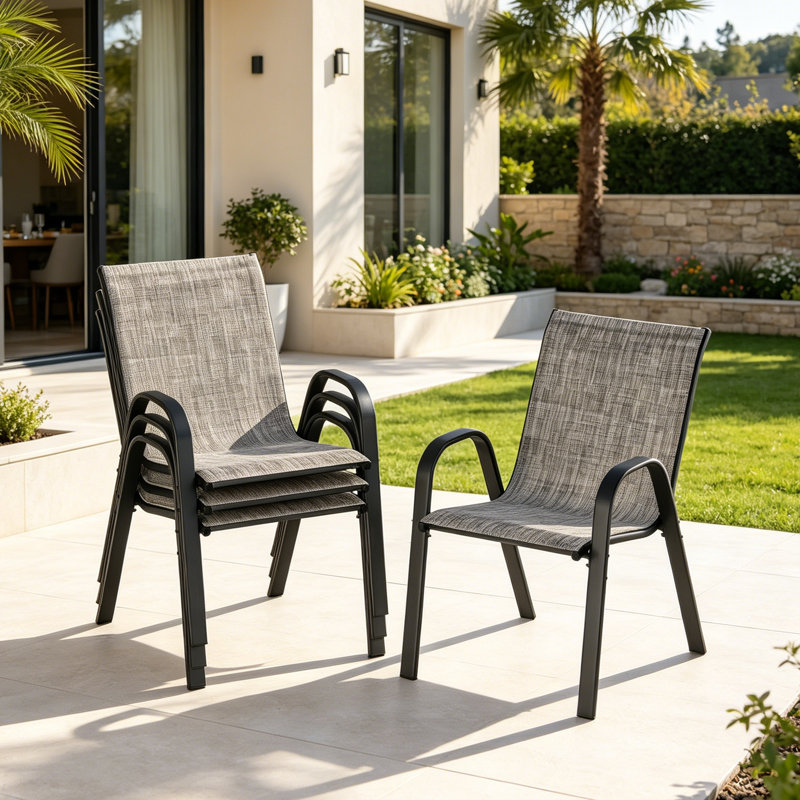 Ensemble de 4 chaises de salle à manger d'extérieur empilables Textilene, Gris