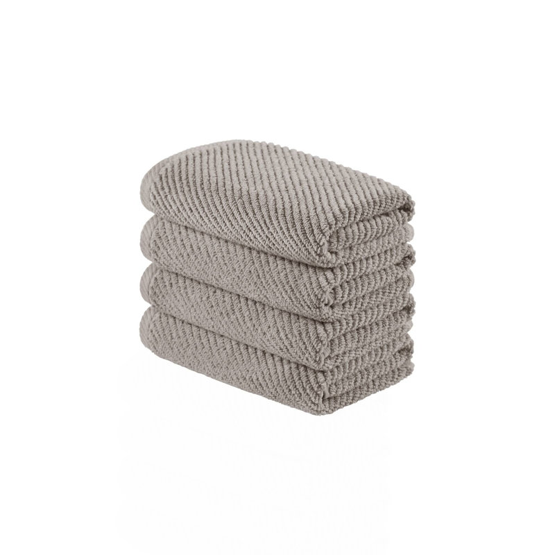 4-Piece 100% Cotton Quick Dry Diagonal Ribbed 4Pcs Hand Towel Set, Grey