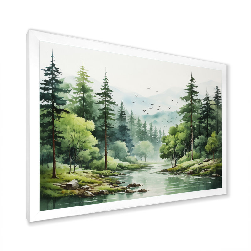 Tranquil Forêts, paysage I, art mural forêt pour le salon, H 16 po x l 32 po x P 1 po, Cadre simple blanc