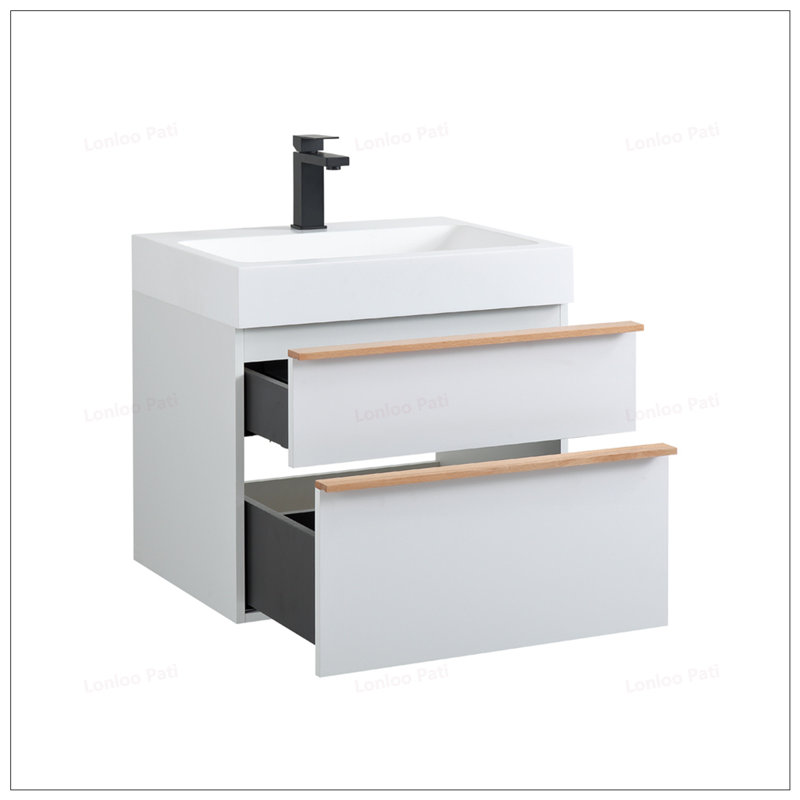 Meuble-lavabo 24 po à fermeture en douceur avec lavabo intégré, Blanc, 24"