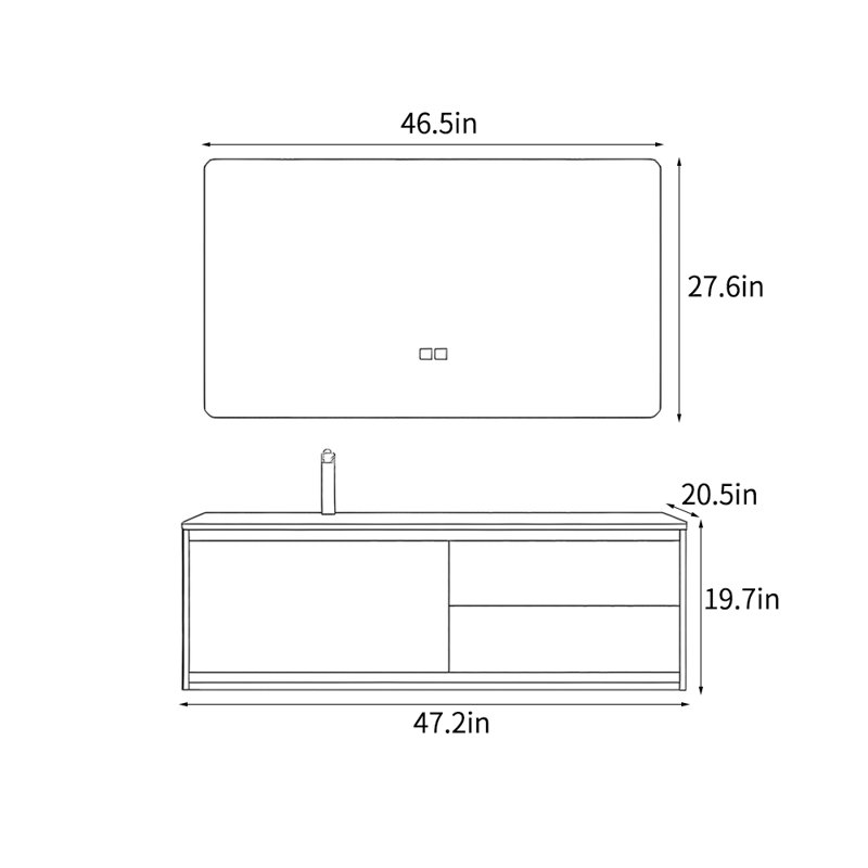 Armoire de salle de bain italienne minimaliste, H 19,7 po x l 47,2 po x P 20,5 po