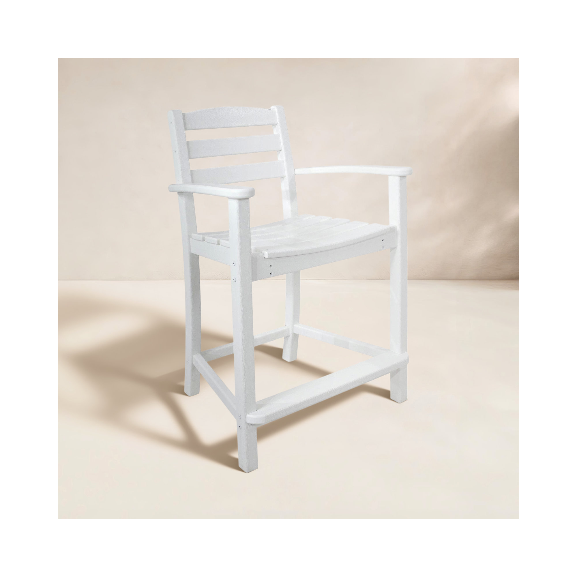 POLYWOOD La Casa Café Bar Arm Chair, Counter Stool (25.13” Seat Height), White