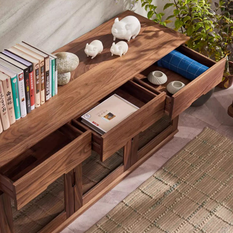 Durable Walnut Cabinet with Glass Door