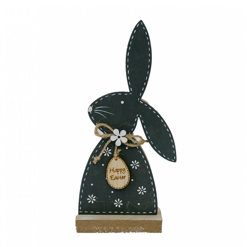 Figurine de lapin noir et blanc Joyeuses Pâques