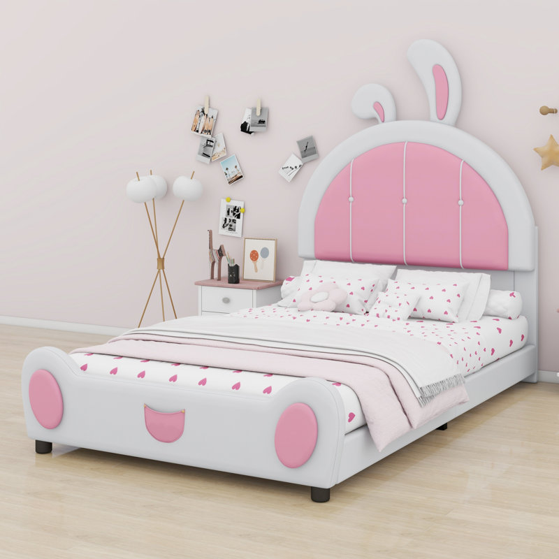 Upholstered Platform Bed With Rabbit Shaped Headboard