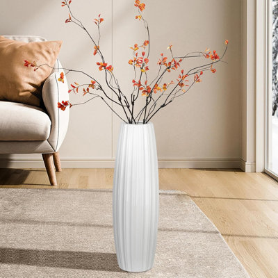 Large Modern Ceramic Floor Vase With Origami Design - White Decorative Flower Vase For Home, Office, Farmhouse, And Living Room Décor - Ideal Gift For Any Occasion