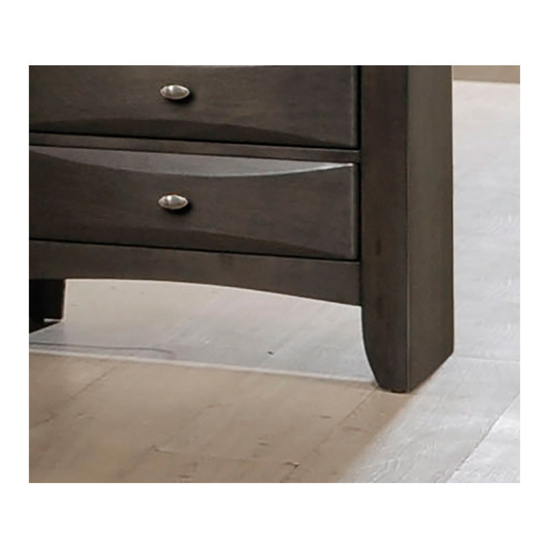 Commode transitionnelle à 5 tiroirs avec poignées ovales en bois massif et bois d'ingénierie au fini gris, Gris