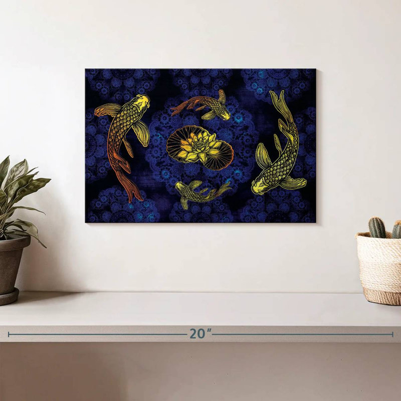 Lotus et koï doré sur toile, H 8 po x l 12 po x P 1 po