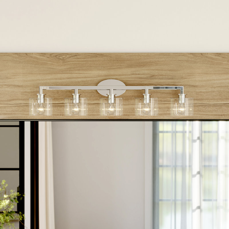 5 lumières nickel brossé. Très grande applique de coiffeuse avec verre soufflé à la bouche