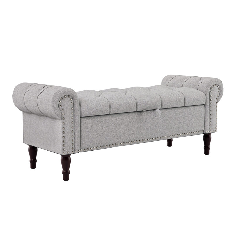 Banc de rangement rembourré Dawsey, H 19,6 po x l 50,7 po x P 17,1 po, Lin gris pâle