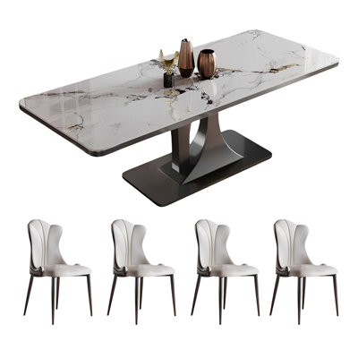 Rectangular rock plate dining table and chair set