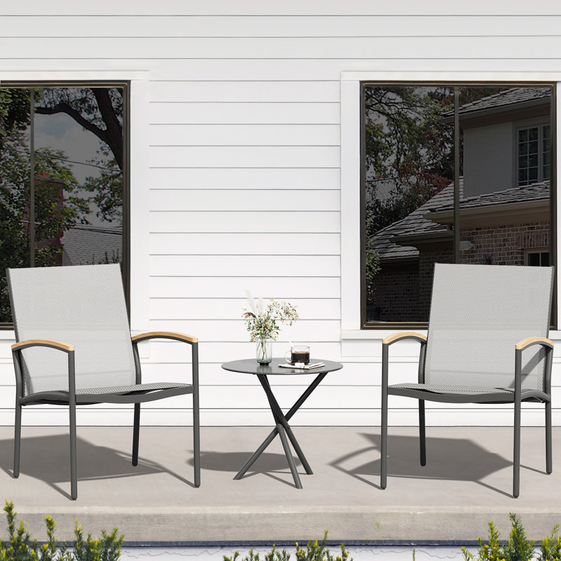 Happel Square 3 Piece Bistro Set, Dark Gray