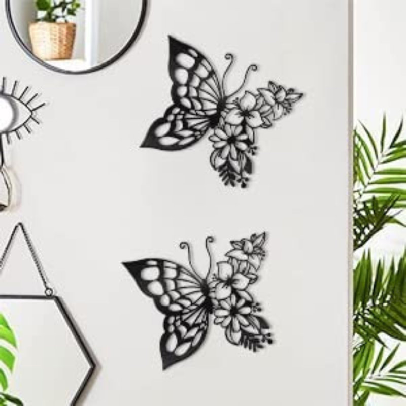 Ensemble de 2 décorations murales papillon, H 9,8 po x l 11,6 po x P 0,2 po