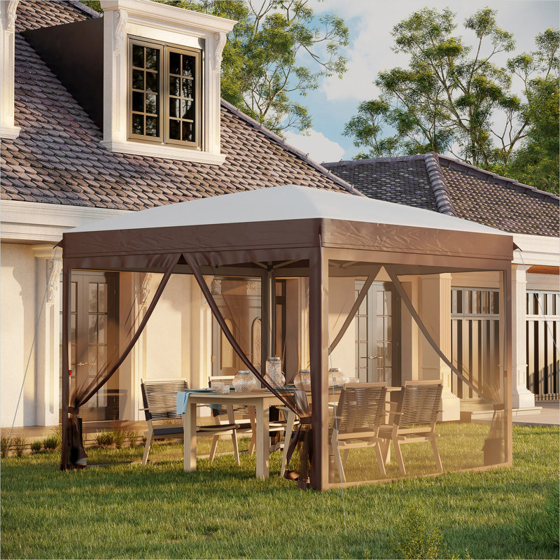 Abri de fête instantané avec finition blanche et cadre pliable, auvent escamotable 10 pi x 10 pi avec filet en filet, réglable en hauteur