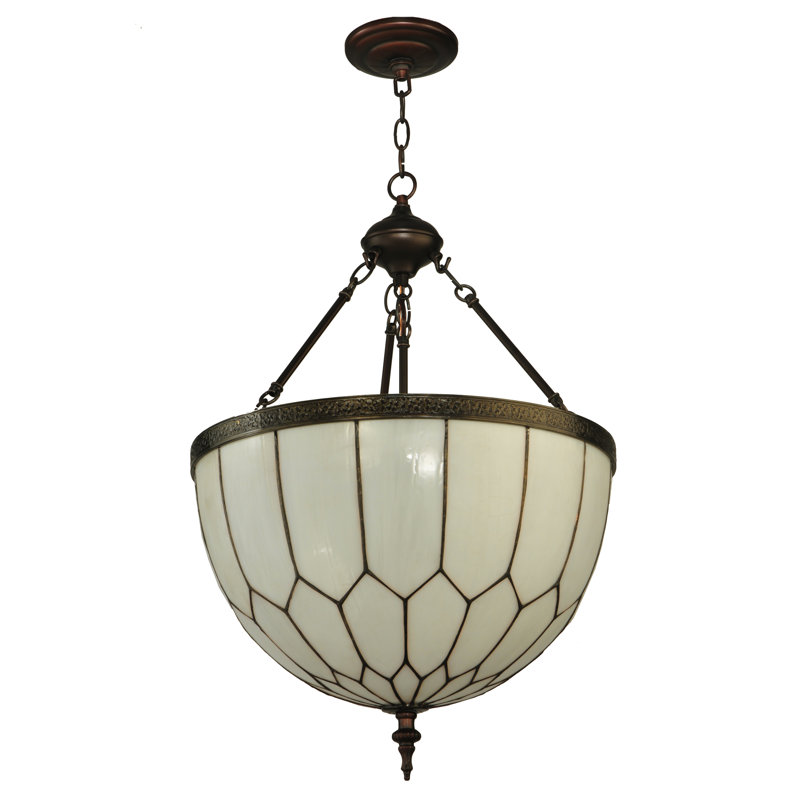 Elegant Honeycomb 3-Light Pendant in Craftsman Brown with Art Glass Shade