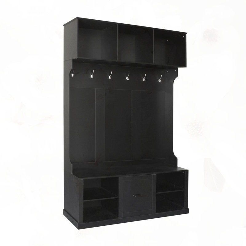 57" Hall Tree with 6 Hooks, Black