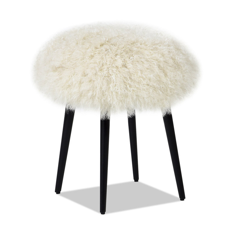 Stanny Upholstered Ottoman, Beige Genuine Fur