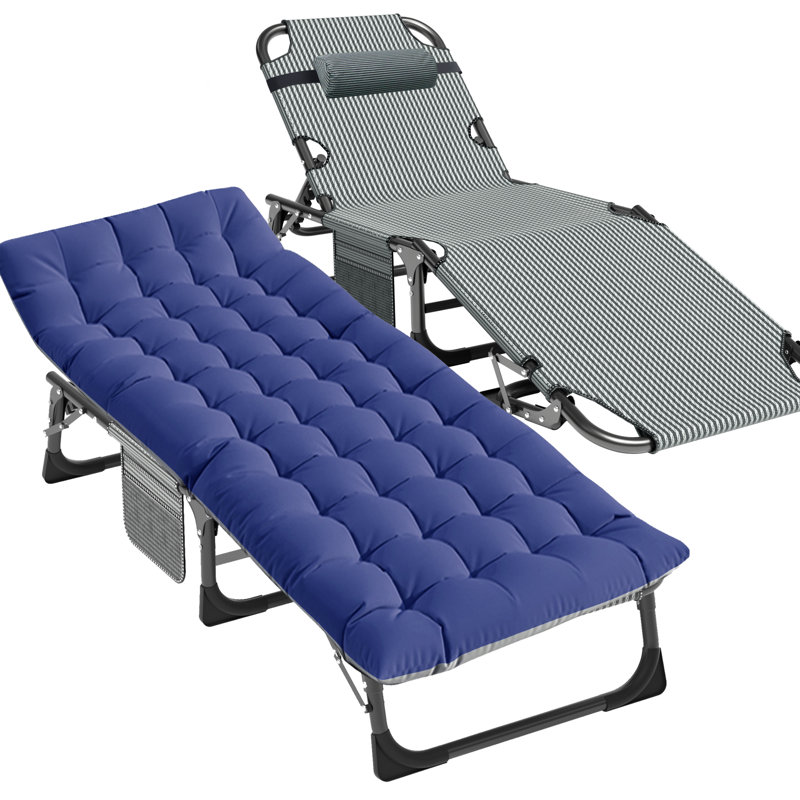 Lit de camp pliant avec matelas de 3,3 pouces à 2 côtés, lits de camping pliants avec sac de transport, portable, Bleu