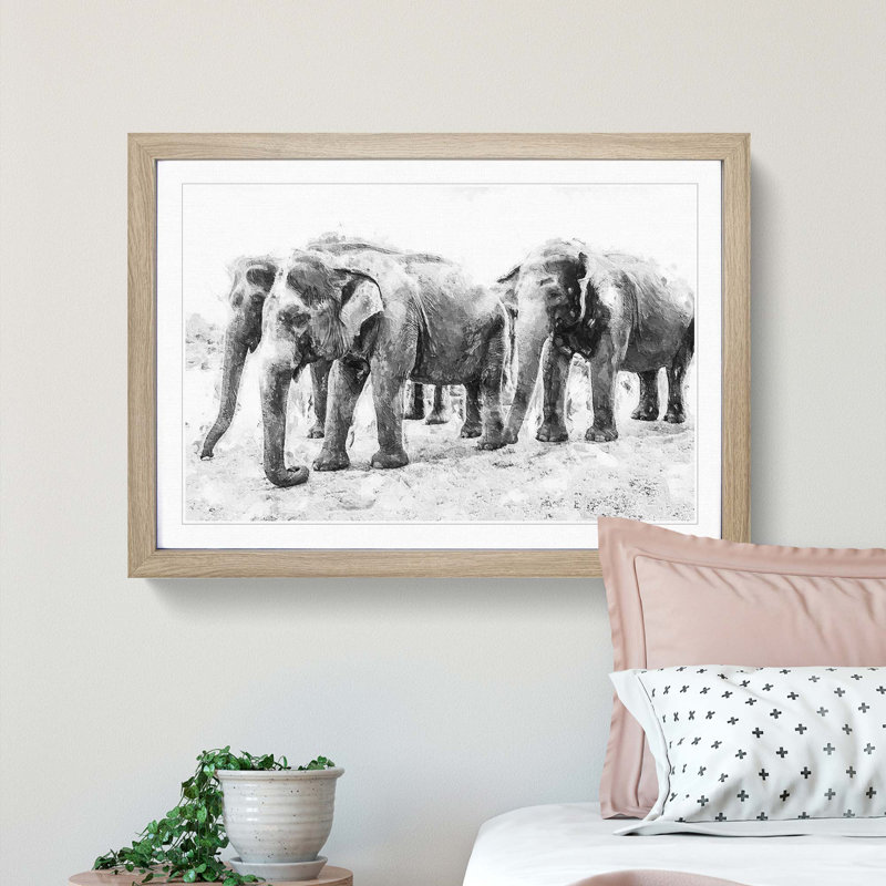 Elephants in Sri Lanka - Framed Print, 27cm H x 36cm W x 2cm D, Oak Framed