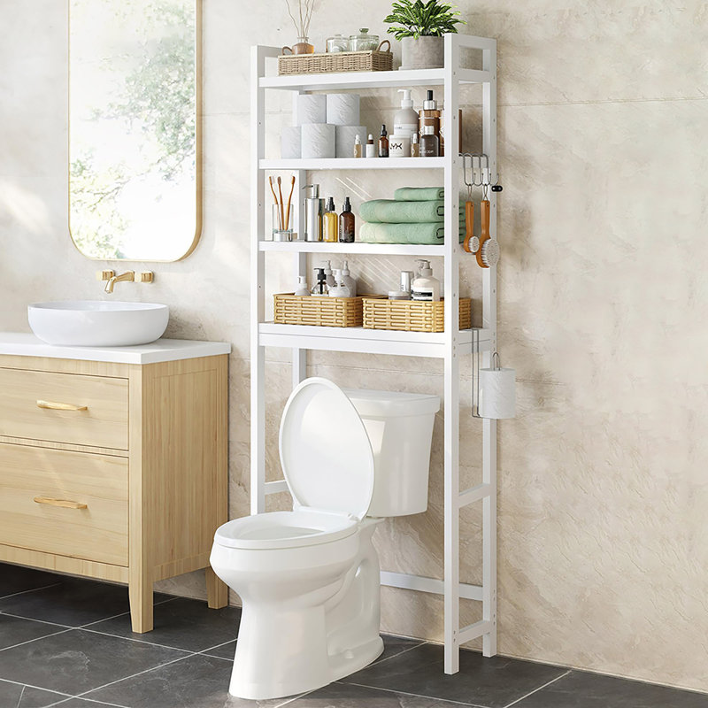 Rangement de salle de bain à 4 niveaux avec tablettes réglables, Blanc nuage