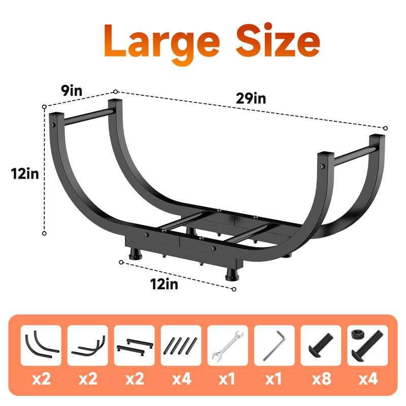 Support de rangement pour bois de chauffage extérieur, 29 po, support à bûches pour le bois de chauffage, noir