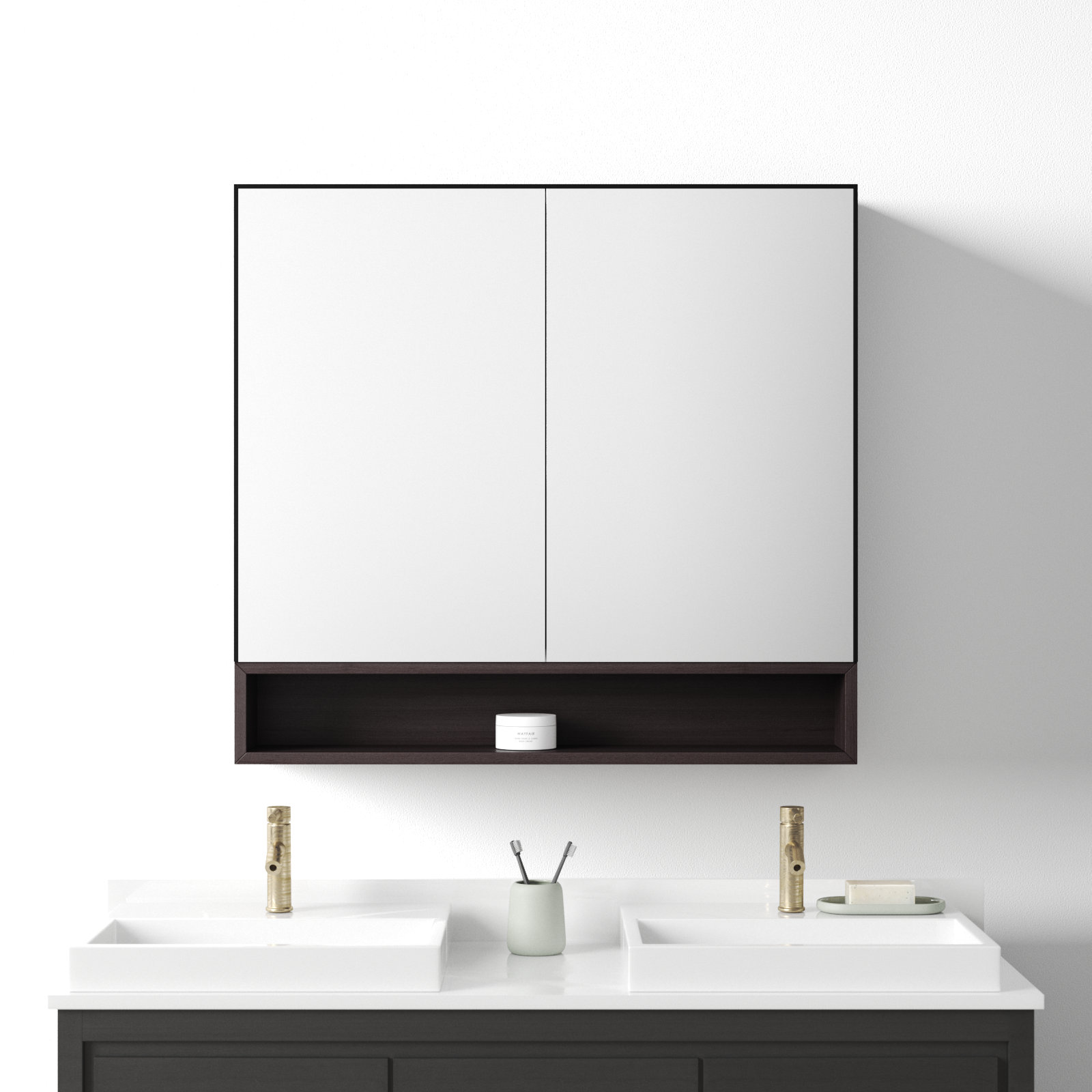 Tito Medicine Cabinet 36-Inch, Matte Black/Dark Walnut