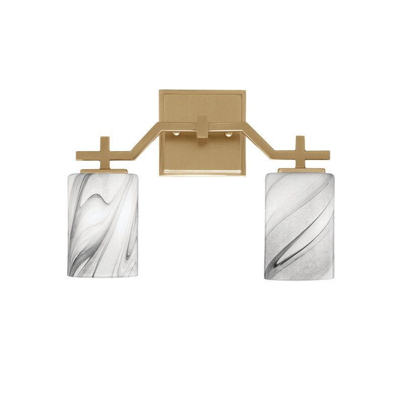 Barre de bain Headland illustrée d'un verre tourbillon onyx de 6 po, Laiton, Deux lumières