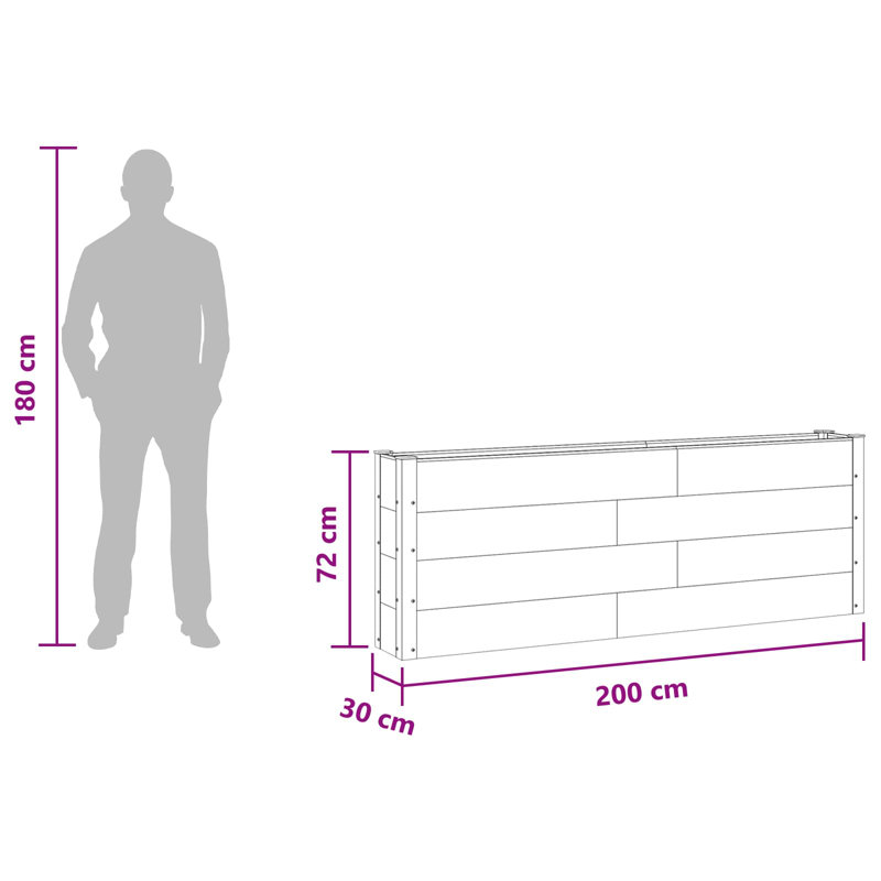 Raised Garden Bed, 72cm H x 200cm W x 30cm D, Brown, 2