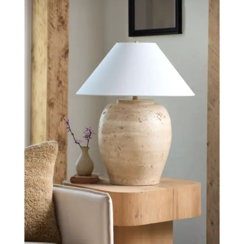 Jessia Table Lamp, White, Beige