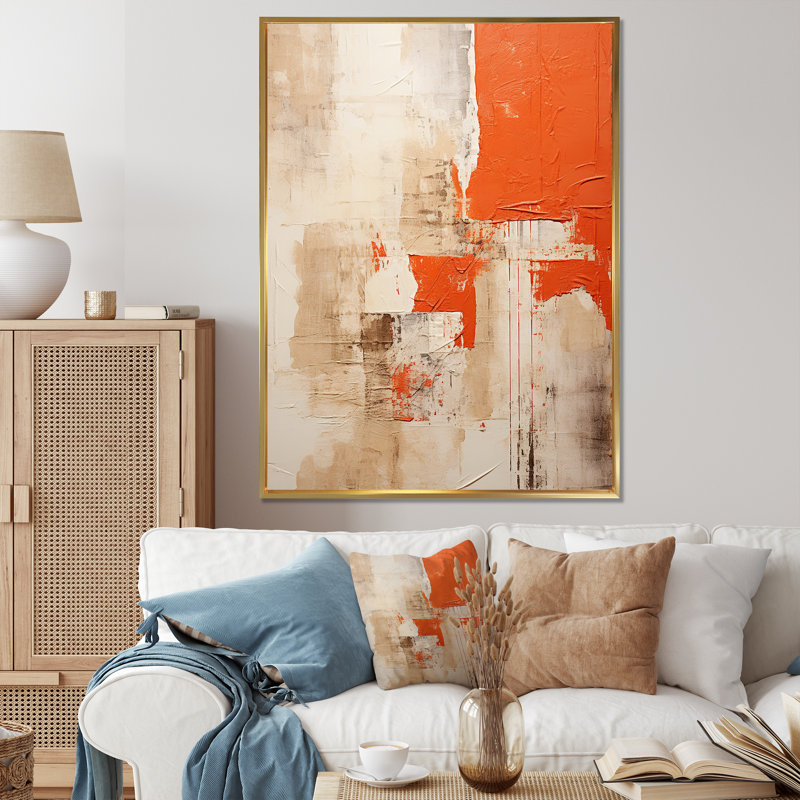 «Sunset Reverie Collage I», art mural abstrait, Encadrement doré, H 32 po x l 24 po
