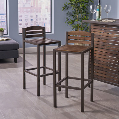 Bois 2 - brun foncé, H 38,68 po, 17,5 W, 15,91 po. Base en fer thermolaqué. Tabouret Graceful Convient à différents espaces extérieurs de 2 po Haut, large, profond. Support solide. Élégant