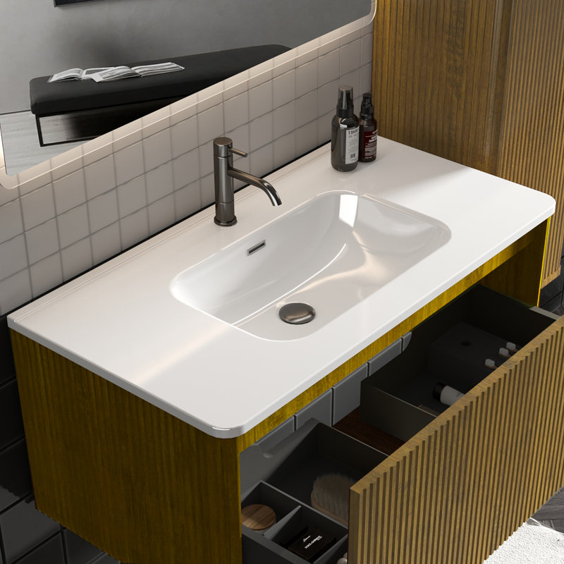 Bb0436y301, cuve en céramique blanche intégrée, ensemble de drain non inclus