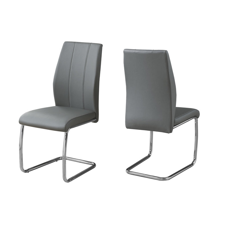 Carvalho Dining Chair, Side, Upholstered, Kitchen, Dining Room, Medium Gray, Chrome