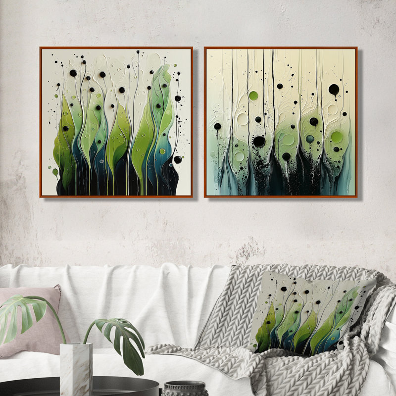 «Dreams I» - art mural moderne pour salon 2 pièces, 16" H x 33" W, Cadre flottant, Brun