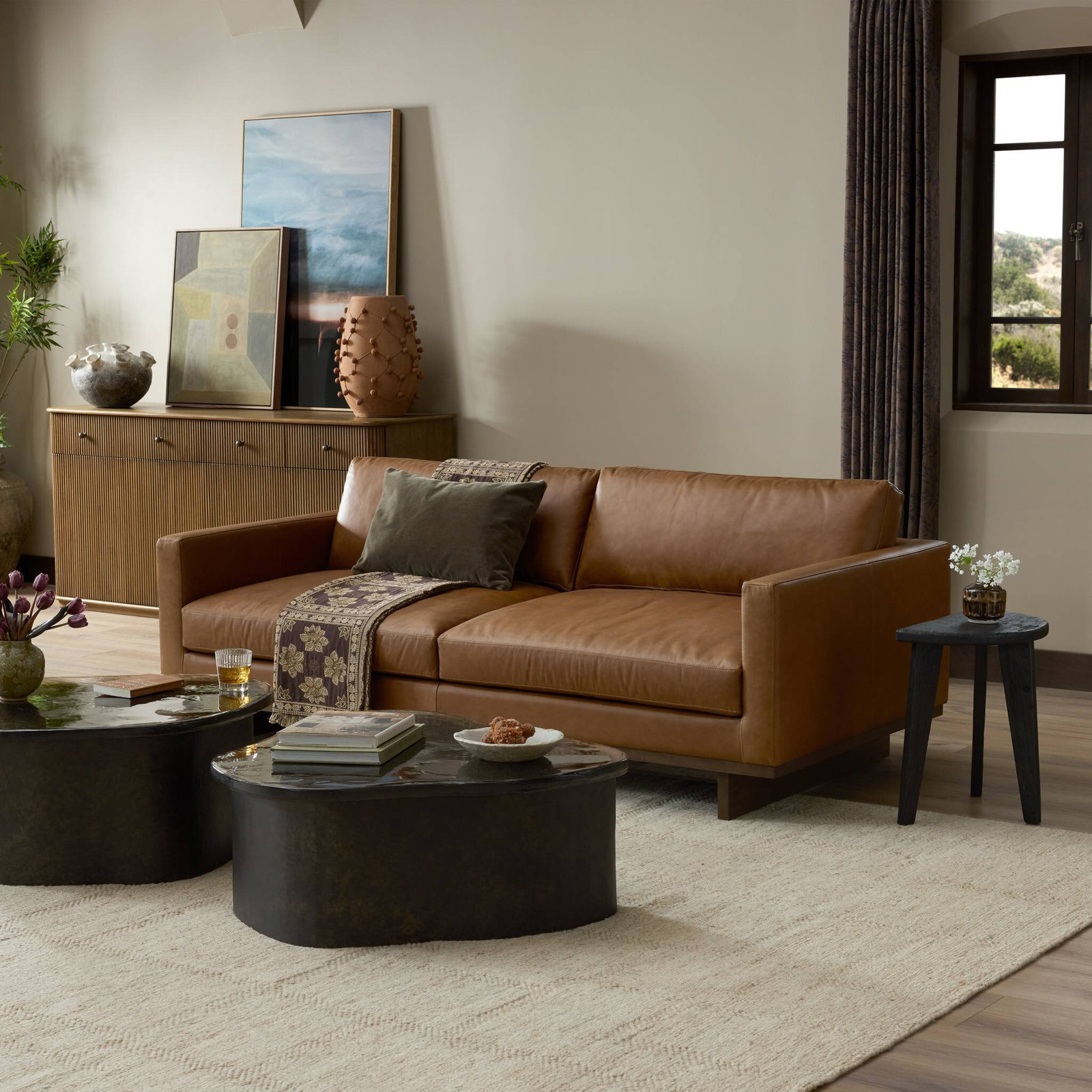 Menades 84'' Upholstered Sofa, Terra Brown Parawood, Sonoma Chestnut