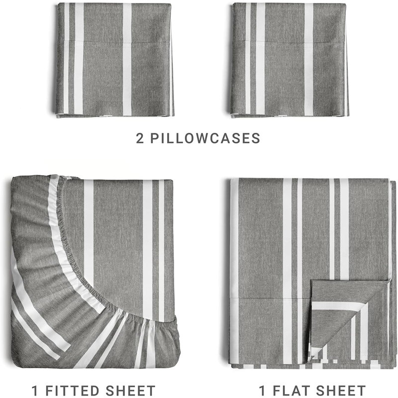 Striped Sheet Set, Cooling Bed Sheets, Soft & Wrinkle Free, Breathable Bedding, Queen Sheet Set with 2 Pillowcases