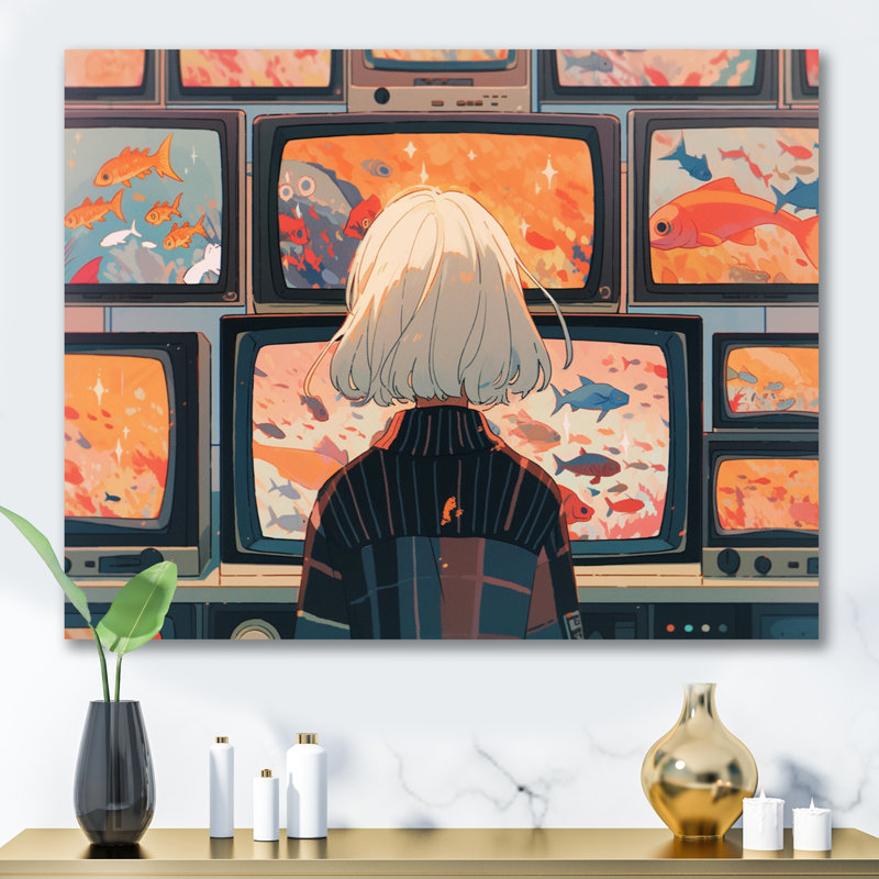Personnage féminin d'anime II sur toile, H 12 po x l 20 po x P 1 po, Toile tendue