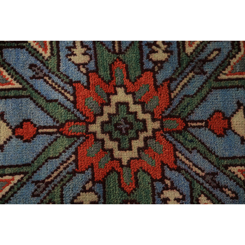 Tapis indien orange et vert en laine Kazak 8 x 10