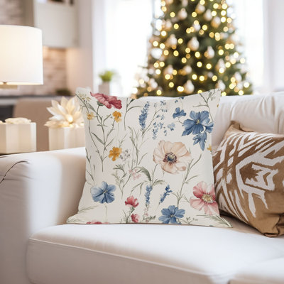 Floral Wildflowers Floral Flowers Pattern III Cottage Throw Pillow Cover