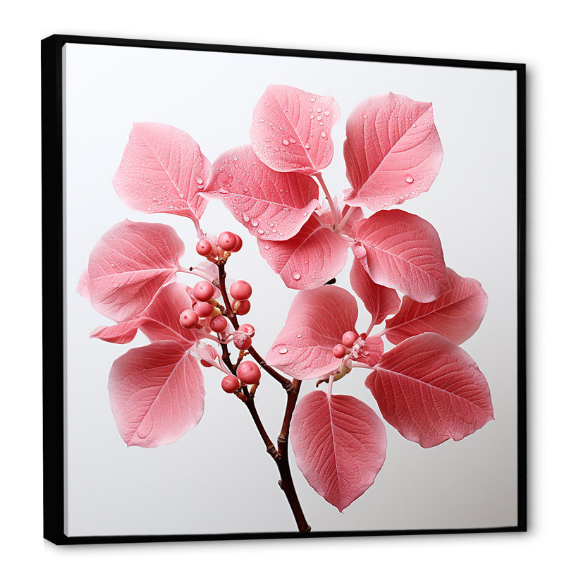«Pink Leaves Rose Radiance» sur toile, Cadre flottant noir, H 16 po x l 16 po